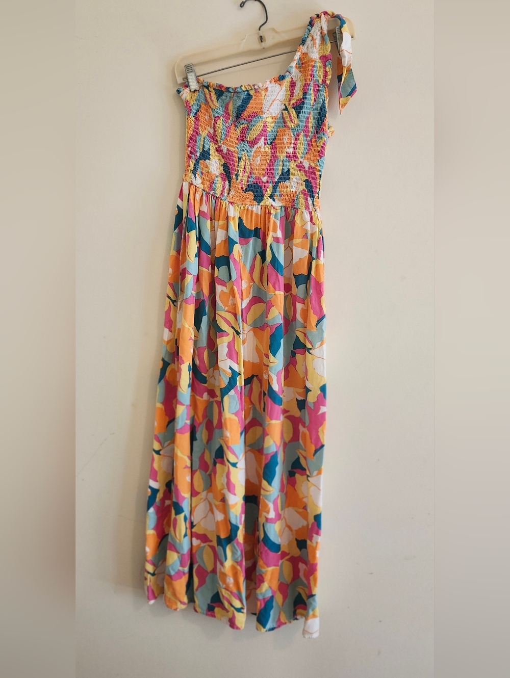 Japna One-Shoulder Multicolor Smocked Maxi Dress